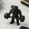 Small Bulldog Statue 3D Printed Fitness Figurine, Modern Muscular Barbell Dog Office Ornament Statue, Black Sculpture for Home Desk Decor Decoration