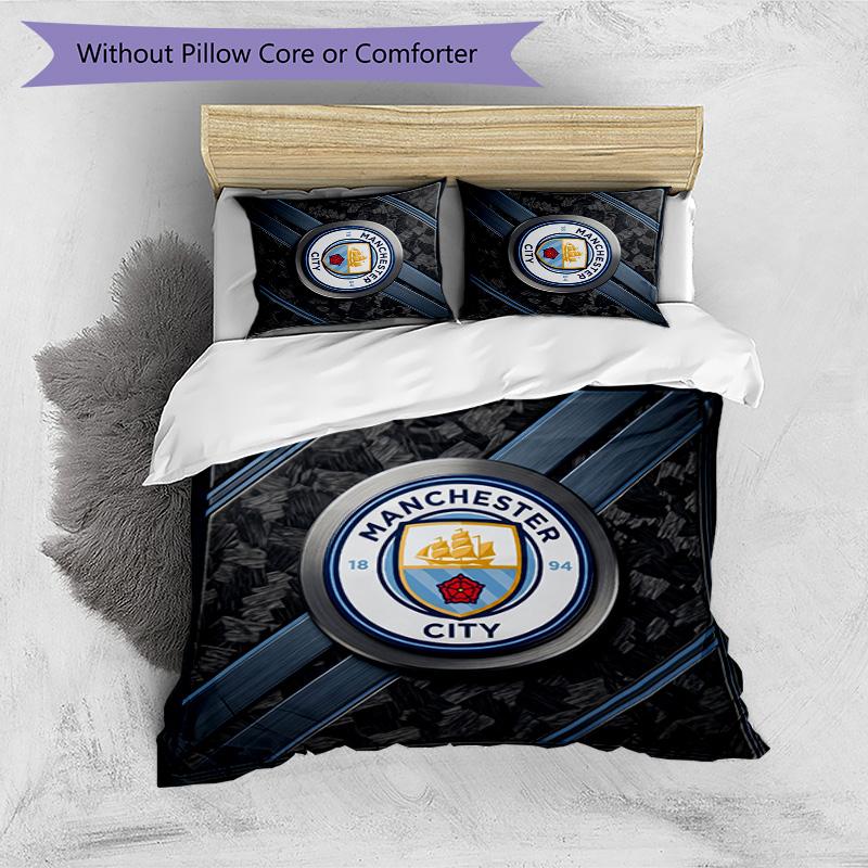 Manchester City Pattern Printed 3PCS Bedding Set Soft Skin-Friendly Washable Duvet Cover & Pillowcases Set All Season Bedroom