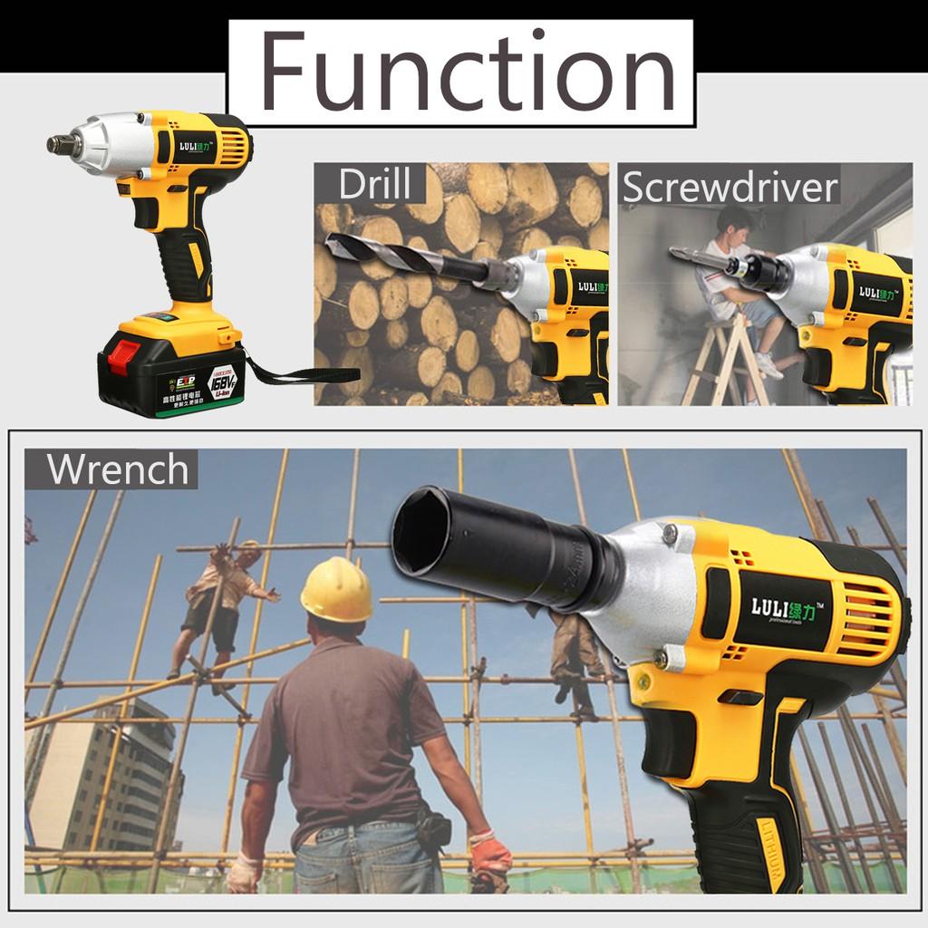 1/2'' 21800mAh Cordless Impact Wrench Drill Li-on Battery Hand DIY Tool NEW 220V