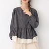 Spring Retro Plaid Patchwork Lace Long Sleeve Shirt - Loose, Versatile & Slimming Pullover Top