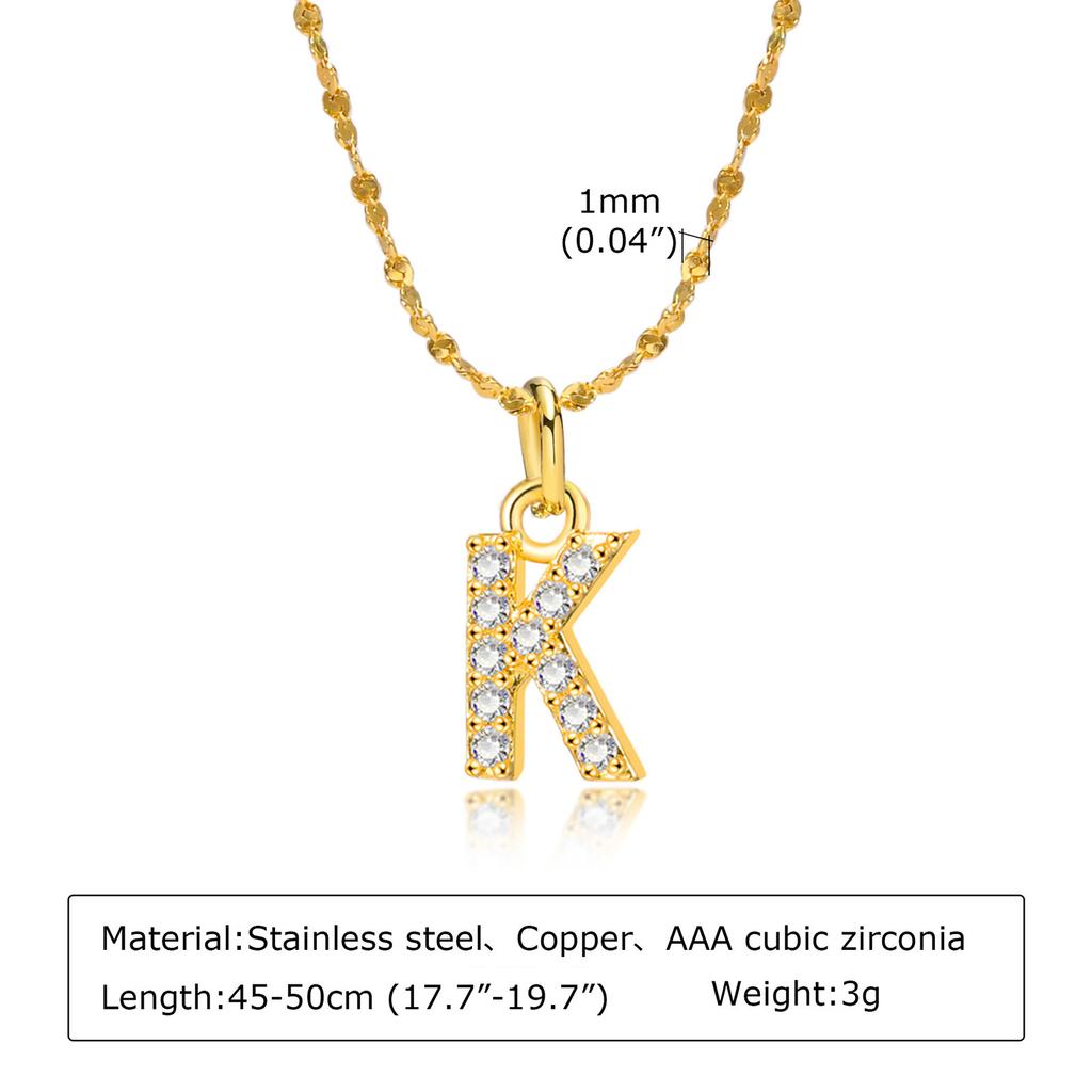 A-Z Initial 26 Letters AAA Cubic Zirconia Pendants Necklace For Women, Stainless Steel Dainty Charm Necklaces Fashion Jewelry