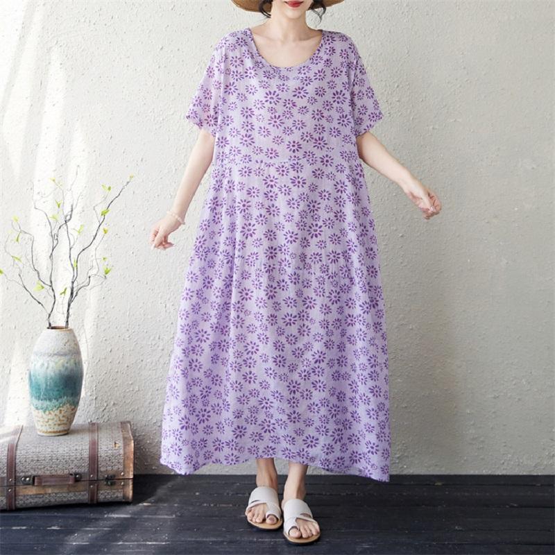 Manica corta Plus size cotone vintage floreale nuovo in abiti da donna casual abito lungo estivo ampio