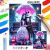 Nightmare Before Christmas Painting Kit Home Bedroom Wall Decor Handmade Gift Romantic Jack and Sally Pink Moonlit Night Art