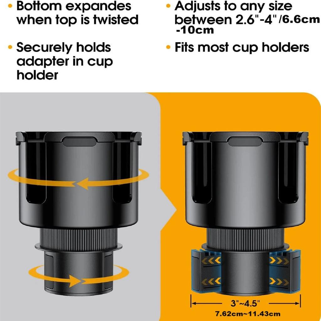 Car Cup Holder Expander 2-in-1 Design Adjustable Base Phone Stand Universal Multifunctional Organizer Car Accessories