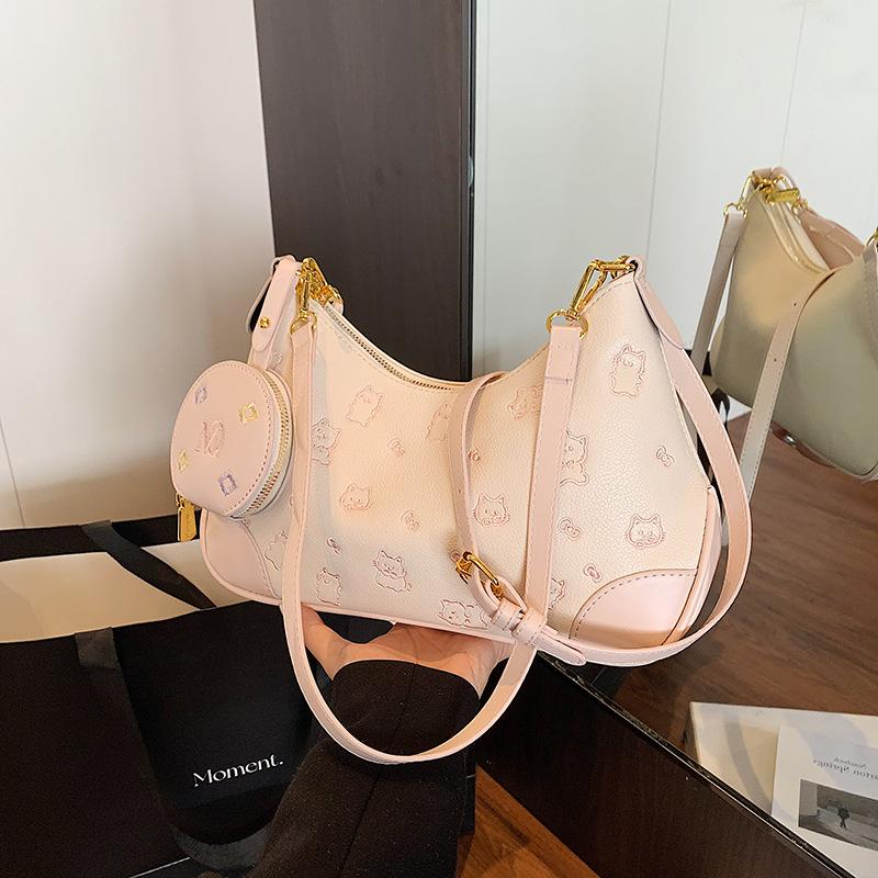 

Нишевая текстурная сумка-багет для подмышек, женская, новая 2025 года, с вышивкой букв, модная наплечная сумка-мессенджер розовый