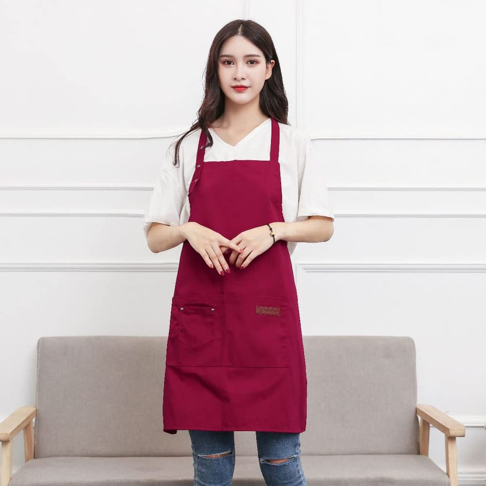 LEILEIZHIYI Neck-Hanging Apron, Adjustable Length, Simple Design, Men's and Women's Cafe Apron, Solid Color, Stylish, Large Capacity Pockets, Stain