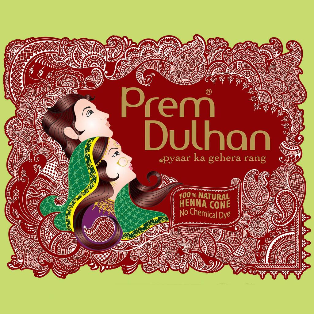 Prem Dulhan Natural Henna Based Mehendi Cones 1 Box Pack of 12 Cones, Made from Natural Henna Leafs, Easy Application