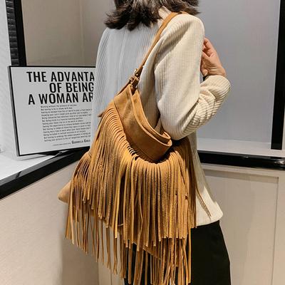 Bohemian Brown Personality Handbag for Women  Summer Women's Bag Large Capacity Retro Shoulder Crossbody Tassel Bags Purse
