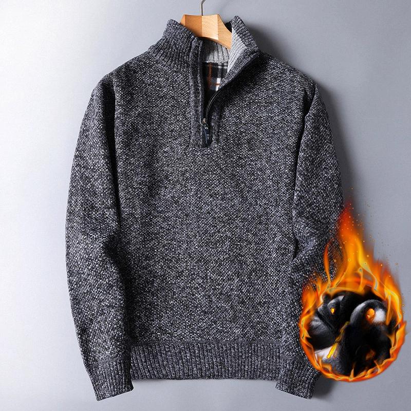 Толстый мужской вязаный свитер на осень и зиму с добавлением бархата и молнии свитер-накидка свободного кроя и верхняя одежда XXXL темно серый 2298₽