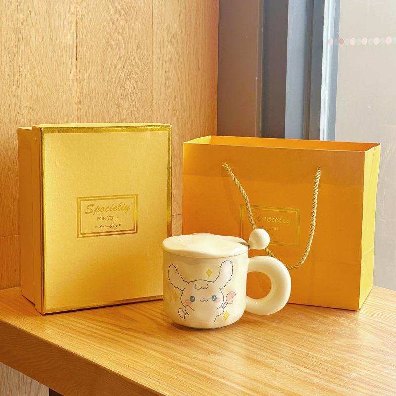 Ceramic Cup Fun Breakfast Cup Cute Cup Household Drinking Cup Office Mug Girls Gift With Lid Spoon