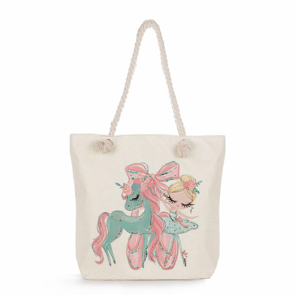 Ballet Print Thick Rope Single-shoulder Beach Bag 7246 CLE