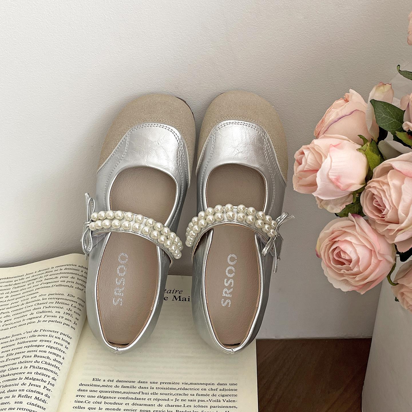 

Серебристые ретро туфли Мэри Джейн на плоской подошве с круглым носком и скрытой платформой для увеличения роста, женские, лето 2025, новинка, к юбке, мягкая подошва 39 серебряный