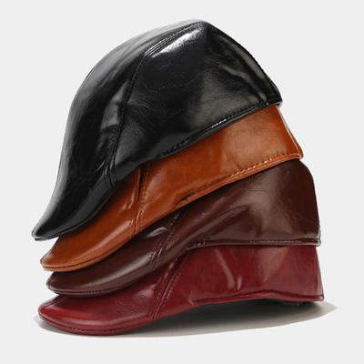 Herrenmütze im Vintage-Stil, einfarbig, glattes Kunstleder, fortgeschrittene Mütze, Herrenmütze mittleren Alters, Baskenmütze für kaltes Wetter, Wandern, Reisen, englische Zeitungsjungenmütze