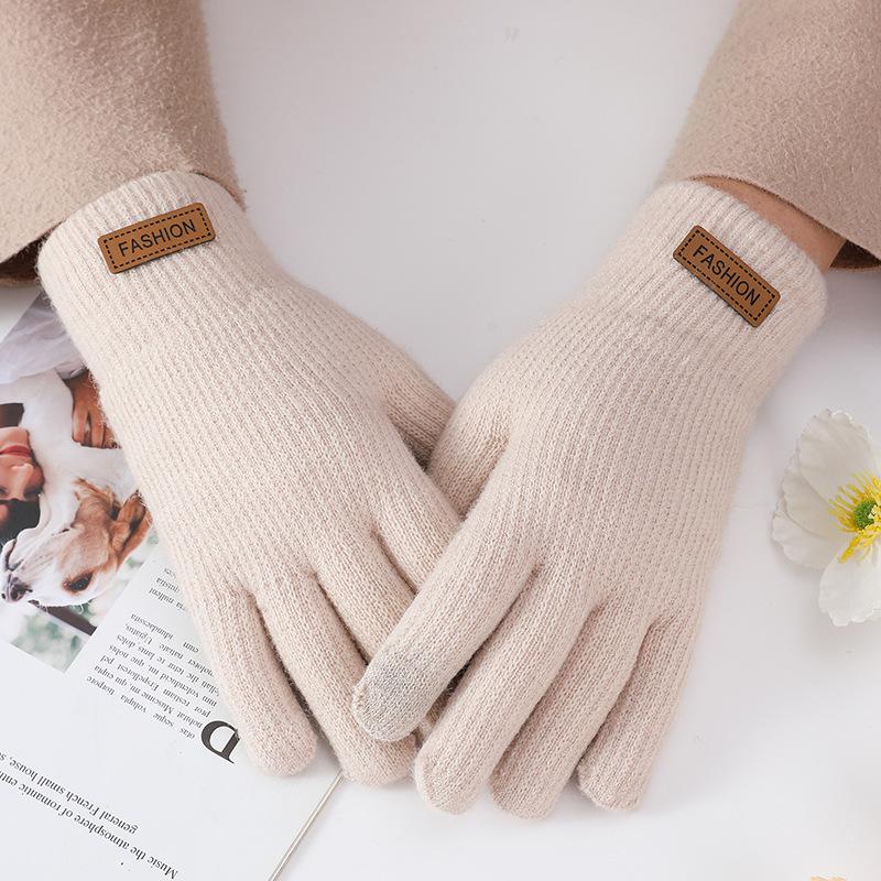 Winter Gloves Winter Girl Thickened Five-finger Student Cute Knitted Cold-proof Riding Touch Screen Warm Cycling Gloves