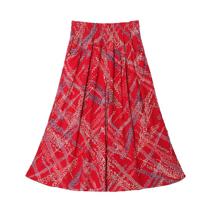 Summer Elastic Waist Print Wide Leg Pants for Women  Loose Vintage High Waist Oversize Pants