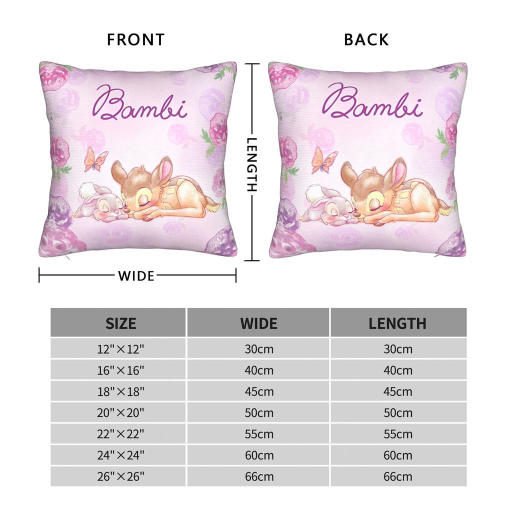 Bambi Floral Pillowcase Polyester Cushion Cover Decor Cartoon Deer   Throw Pillow Case Cover Home Square 18'