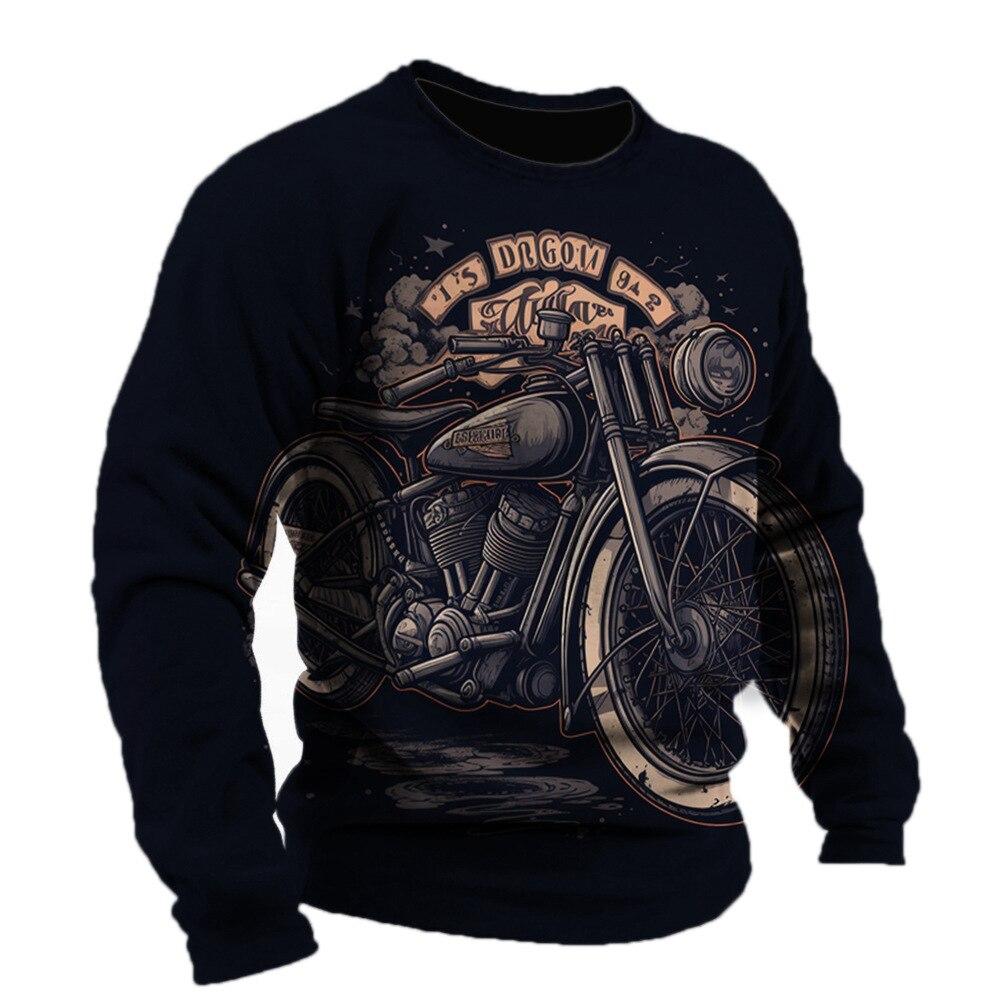 Vintage männer T-shirt Baumwolle Motorrad Muster Langarm T-shirts 3D Gedruckt Kleidung Grafik Straße Harajuku Übergroßen