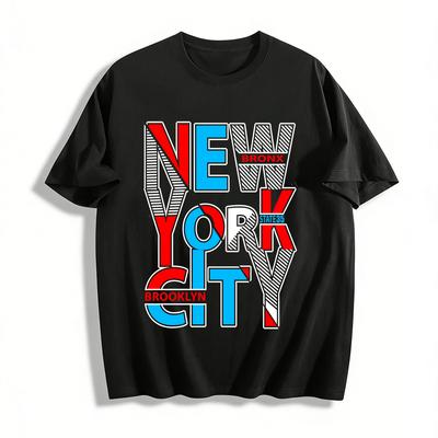 New York City Block Print Casual T-Shirt Brooklyn Bronx Trendy Top Pure Cotton T-shirt