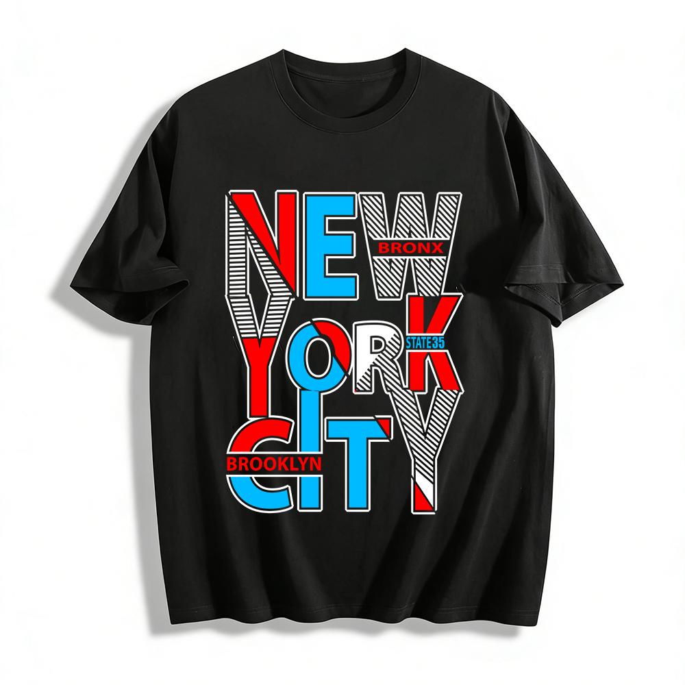 

New York City Block Print Casual T-Shirt Brooklyn Bronx Trendy Top Pure cotton T-shirt XXS
