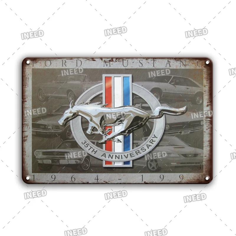 Retro Ford Mustang Metal Tin Sign Vintage Car Brand Wall Stickers Garage Decoration Man Cave House Wall Sign 8x12 Inch