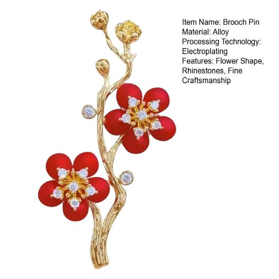 Plum Blossom Shape Brooch Pin with Shiny Rhinestones Flower Corsage Suit Lapel Pin Clothes Decoration Accessory