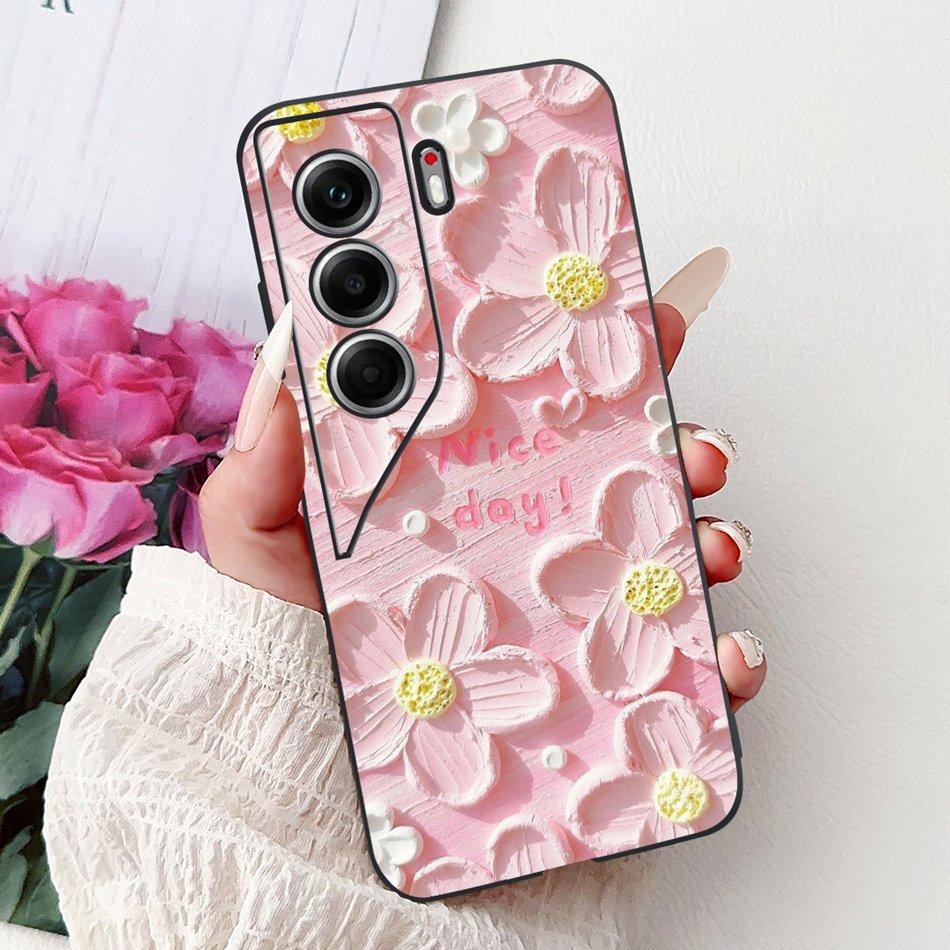 For Tecno Camon 40 Pro 4G Camon40 Elegant Floral Cat Phone Case For Camon 40 40Pro 4G CM6 CM5 Black Silicone Soft Cases Bumpers
