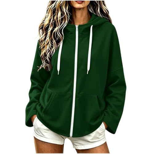 Women's Casual Loose Fit Color Hooded Long Sleeve Sweatshirt with Front Pocket