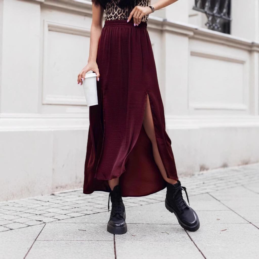 High Waist Vintage Houndstooth Plaid Warm Wool Long Skirt for Women Elegant Casual A-Line Split Longas Female Skirts