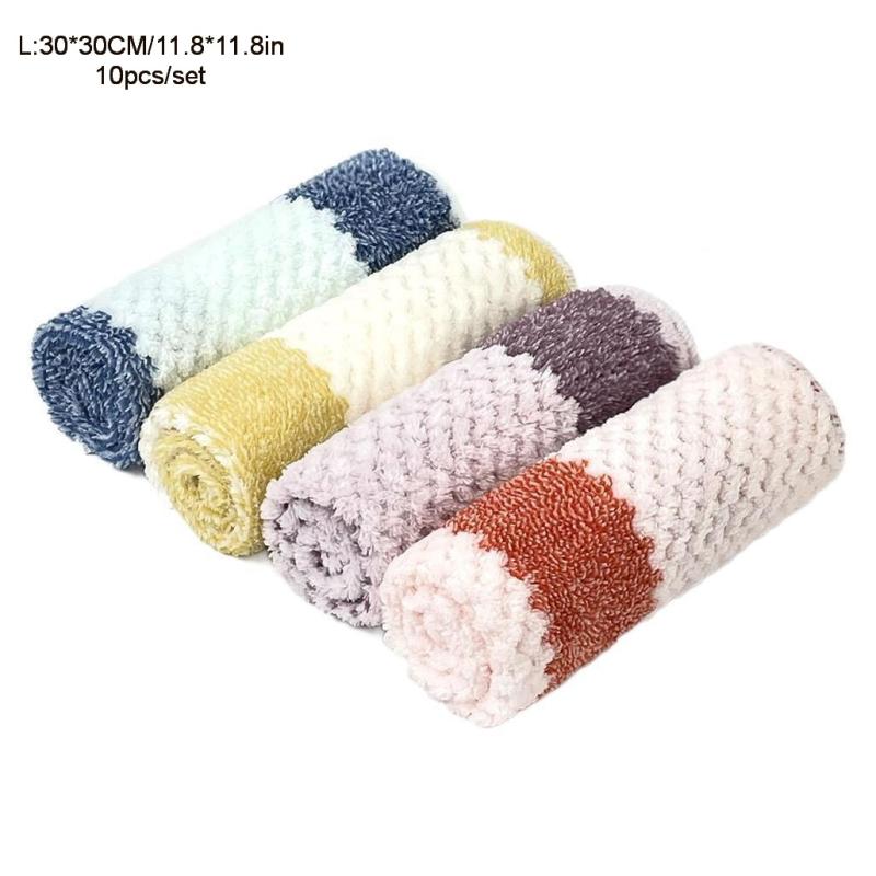 10Pcs/set Kitchen Cleaning Towels Cleaning Cloth For Tableware Dish Microfiber Absorbent Decontaminated Household Scouring Pads