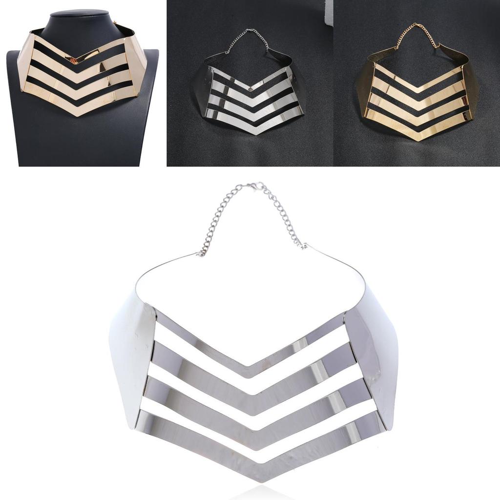 Fashionable V Shaped Hollow Design Women Metal Necklace Collar Choker For Women