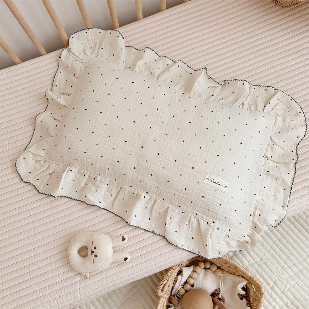 Small Floral Ruffle Lace Double Layer Cotton Gauze Pillowcase for Kindergarten