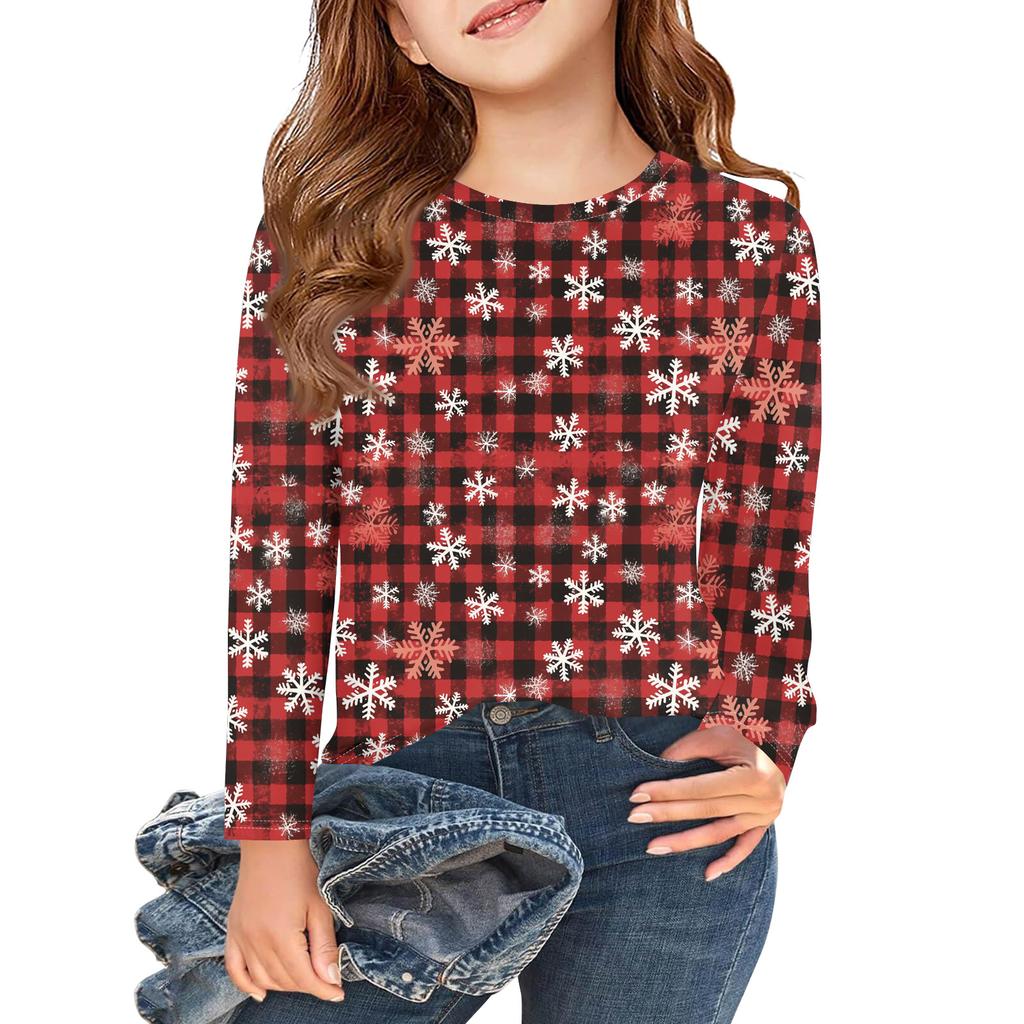 Christmas Day Girls Long Sleeve T Shirts Kids Fall Tops Crewneck Printed Basic Tees