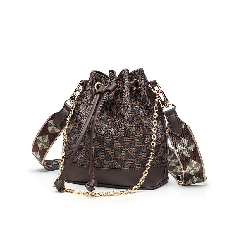 Retro versatile printed portable messenger bag drawstring autumn new classic women's bag shoulder small bucket bag