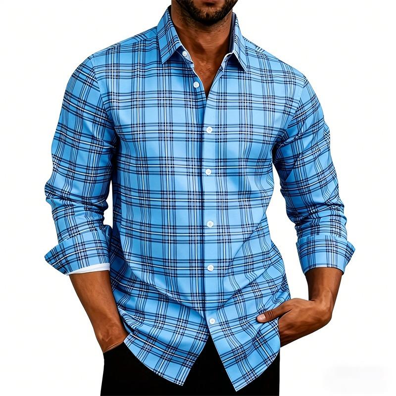 Men s Shirt Classic Plaid Long Sleeved Shirt Plaid Long Sleeved Formal Shirt Breathable and Comfortable XS-6XL Size S