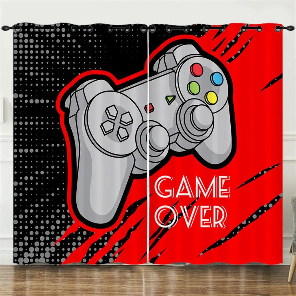 Gamepad Gamer Hand Game Elements Curtains Hippie Room Decoration Bedroom Living Room Sunshade Curtains 2 Panels Cortinas