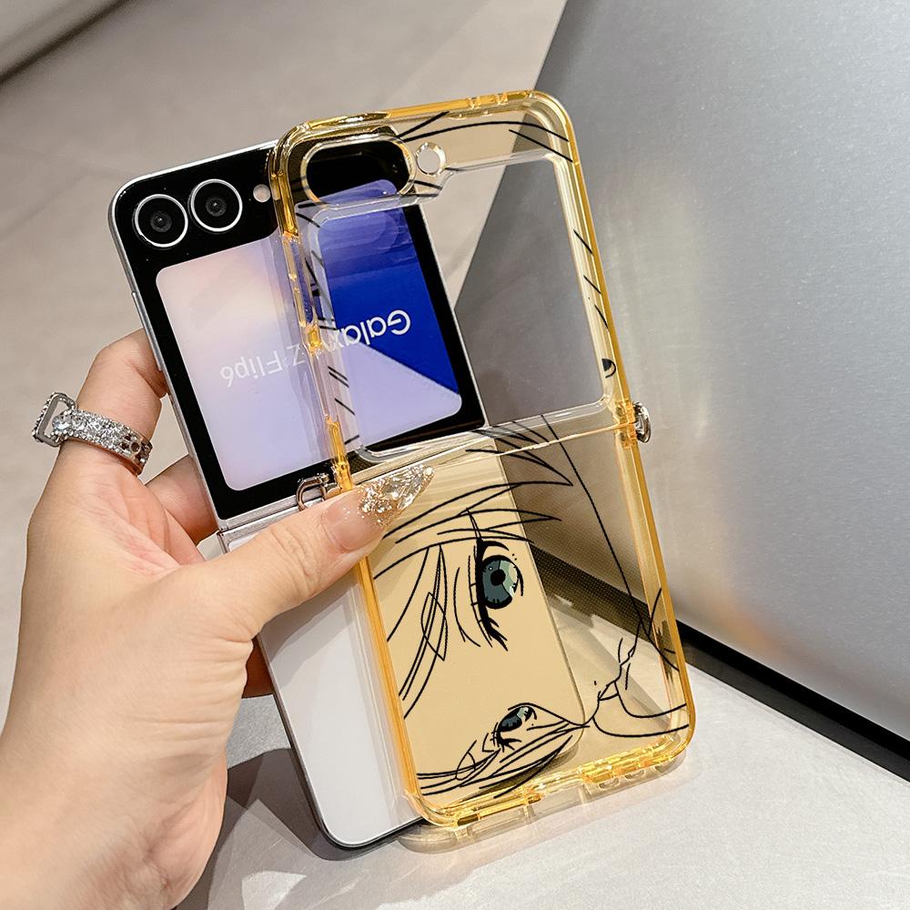 

Hot Japan Anime Comics Frieren Metal Connector Phone Case for Samsung Galaxy Z Flip3 Flip4 Flip5 Flip6 Flip7 Candy Color TPU Samsung Z Flip7 5G