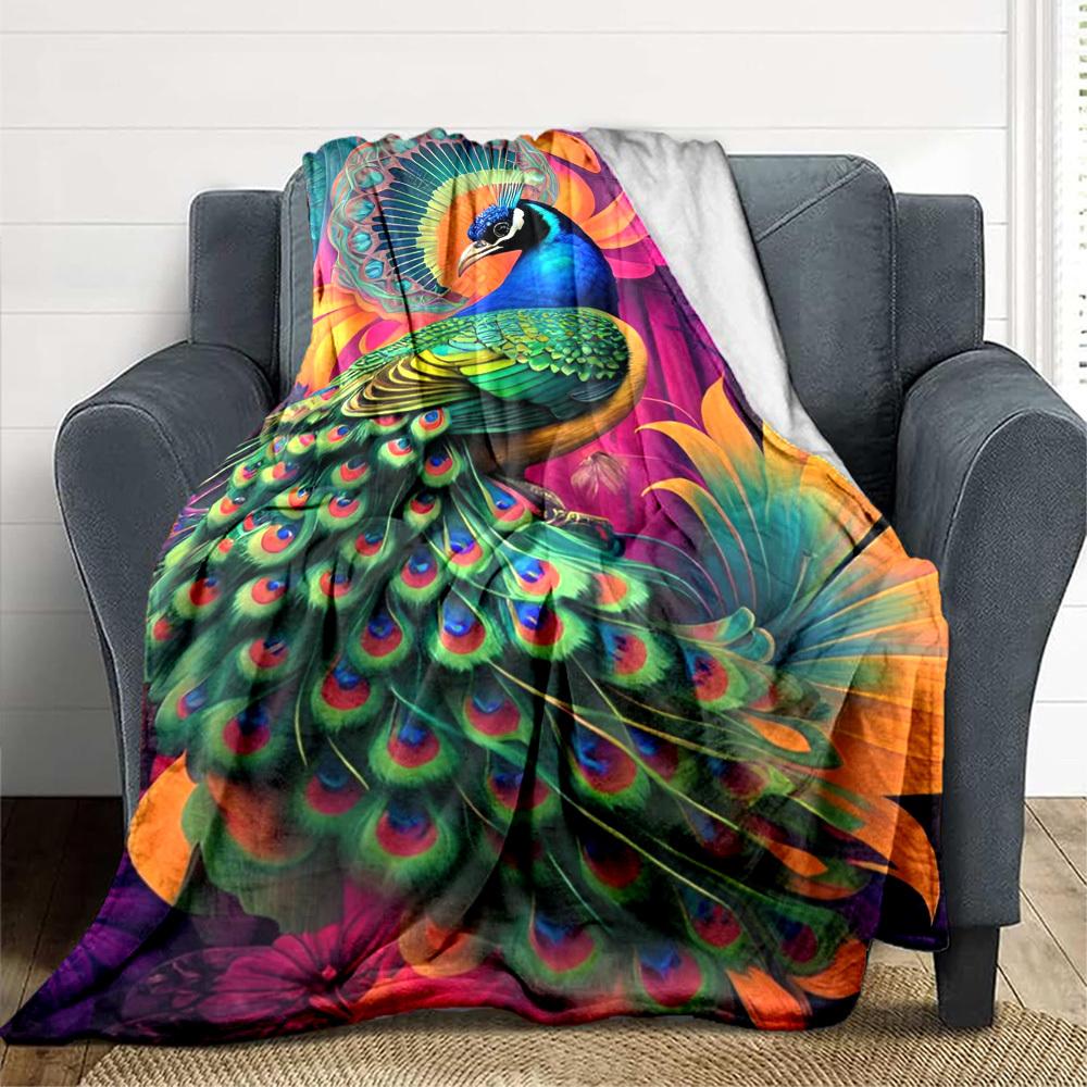 

1pc Peacock Feather Print Blanket Lightweight Flannel Blanket Throw Blanket For Sofa, Bed, Travel, Camping, Livingroom, Couch, Chair, And Bed yy250902 100x150cm