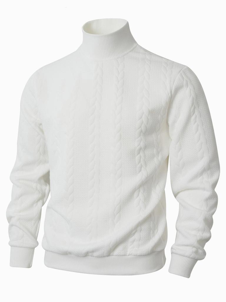 European Men's High Collar Jacquard Sweater - Solid Color, Autumn/Winter Fashion