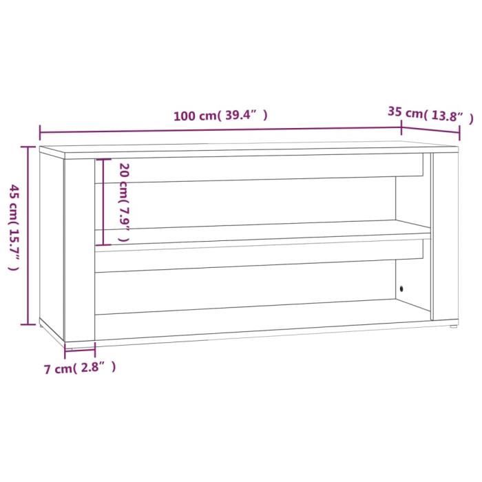 816908 vidaXL Étagère à chaussures Gris béton 100x35x45 cm Bois d'ingénierie