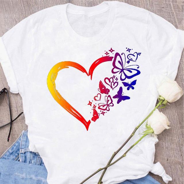 New Butterfly Print T Shirt Women T Shirt Summer Fashion Female Tops Ladies Short Sleeve Graphic Tee Shirts Woman Cute T-Shirts