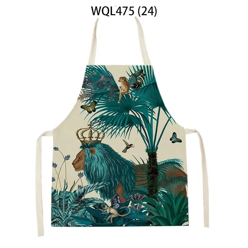 Cartoon Dog Printed Sleeveless Kitchen Aprons Animal Rabbit Fox Pattern Cooking Baking Waist Bib Household Cleaning Pinafore