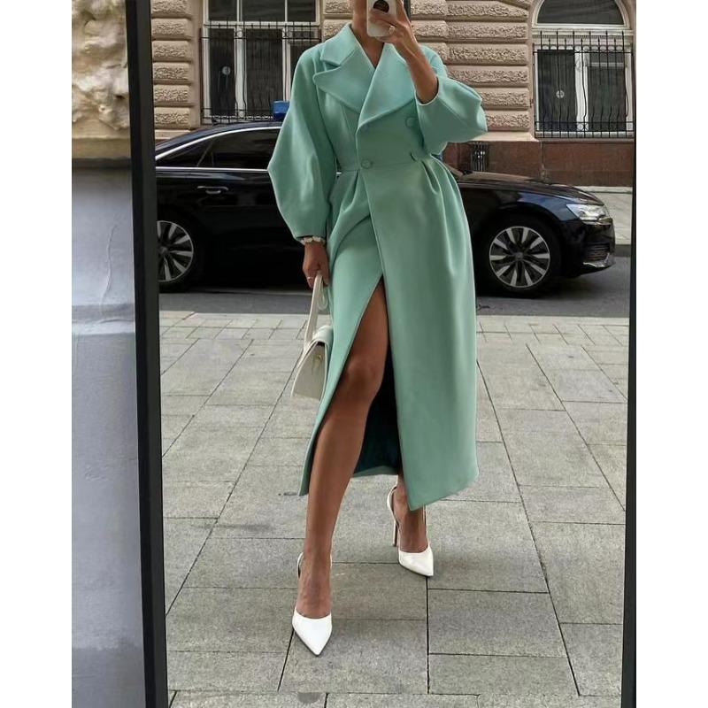 Women's Fashion Casual Solid Color Polo Collar Jackets and Coats for Fall-winter with Long Sleeves and Print