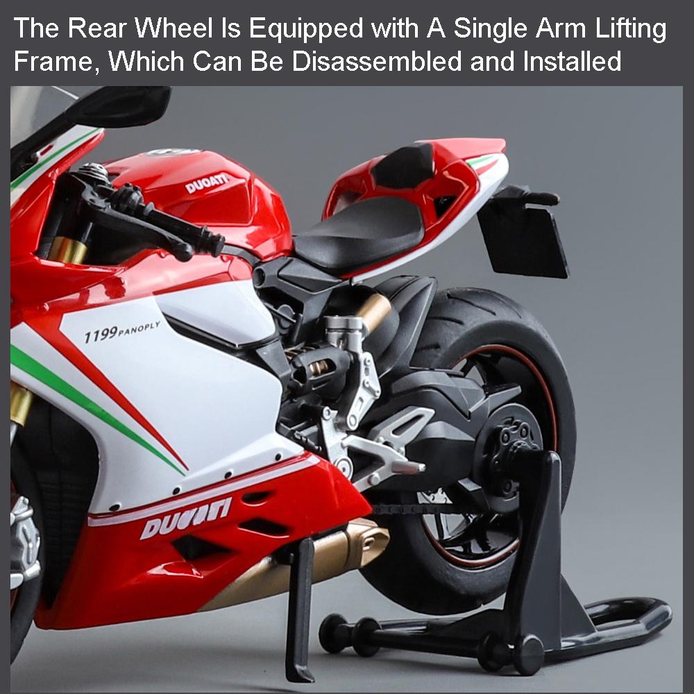 1:12 Scale 1199 V4S Motorcycle Model Toys Alloy Diecast Sound Light Shock Absorption Rubber Tires Motorbike Models for Kid Adult
