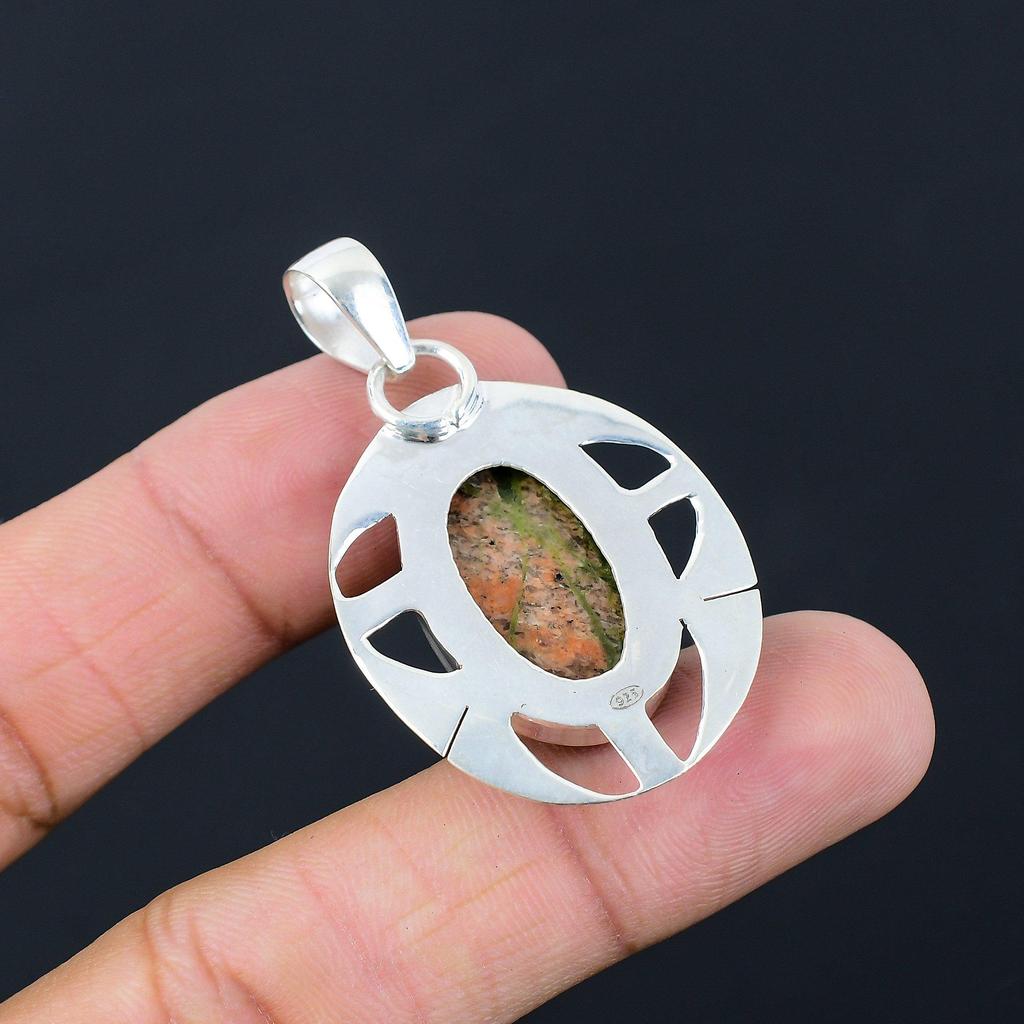 Easter Deal 925 Sterling Silver Heart Chakra Unakite Stone Sister Ethnic Pendant