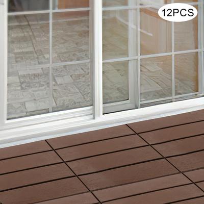 Verriegelbare Terrassendielen, 12er-Pack Holzmaserung Bodenfliesen – 12x12 Zoll Wasserdichte Terrassenfliesen für Balkon, Veranda, Innen- & Außenbereich