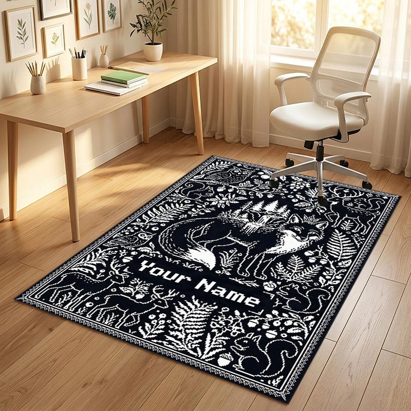Forest Creatures Theme Soft Crystal Velvet Rug Custom Name & Text Print Non Slip Floor Rug for Bedroom Living Room