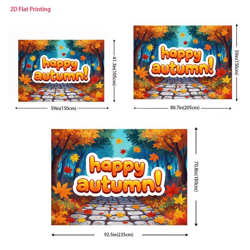 2D Autumn Forest Backdrop Happy Autumn Maple Leaf Stone Path Background for Harvest Party Banner