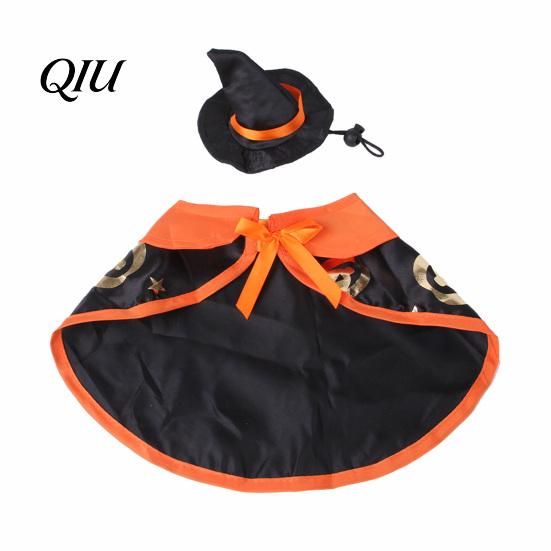 Dog And Cat Halloween Wear 1 Set Pet Costume, Wizard Hat Cape, Cute Small Clothes Pumpkin Print Apparel for Dogs Cats Festive Party Costume