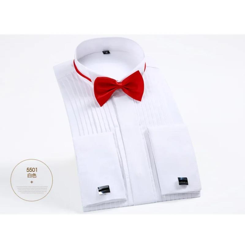 2026 New Men's Long Sleeve Shirt High Quality Tuxedo Standing Collar Wedding Dress Shirt Men's White French Cufflink Shirt