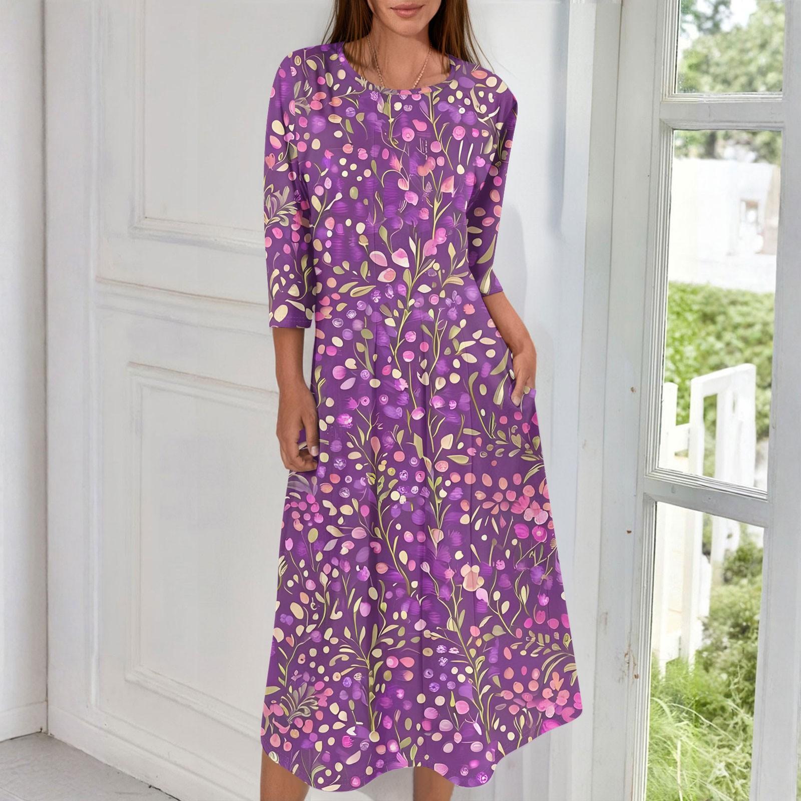 

Женское модное повседневное миди-платье с круглым вырезом и рукавами три четверти 140 розовый